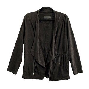 BLANK NYC Women Domino Waterfall Drawstring Front Faux Suede Jacket Sz M Black